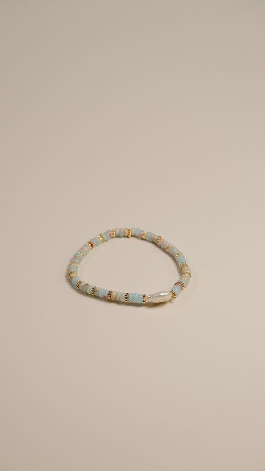 HUSHFOOT Shoushan Stone and Pearl Beaded Bracelet