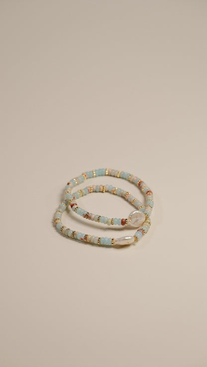 HUSHFOOT Shoushan Stone and Pearl Beaded Bracelet