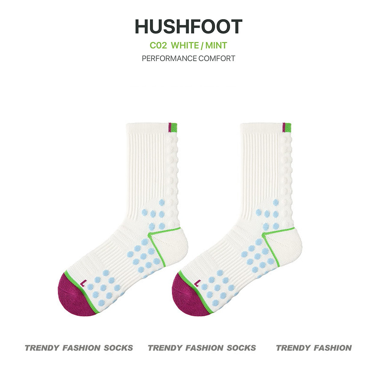 HUSHFOOT cushioned grip badminton sports socks in White / Mint