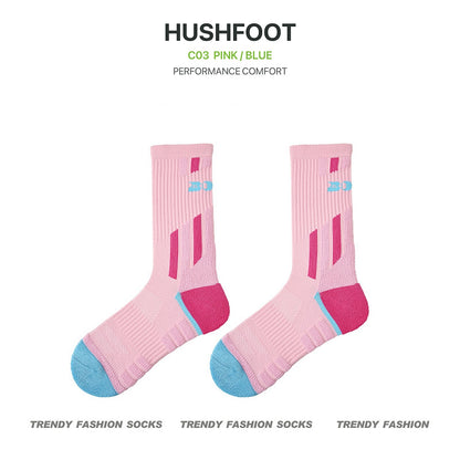 HUSHFOOT cushioned grip badminton sports socks in Pink / Blue