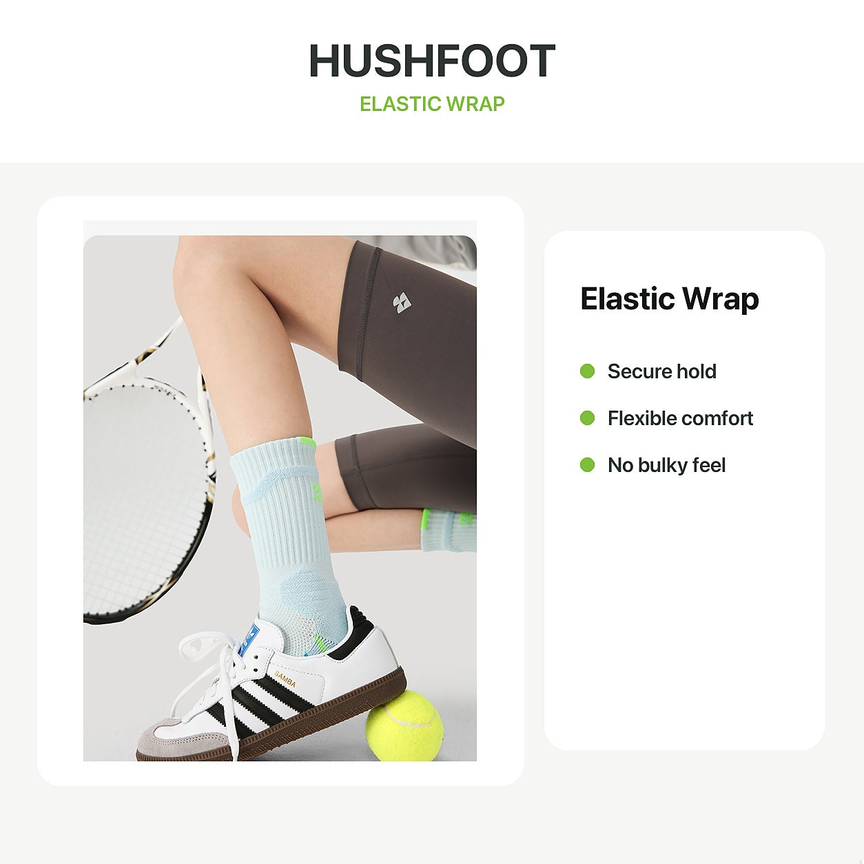 HUSHFOOT elastic wrap sock comfort feature