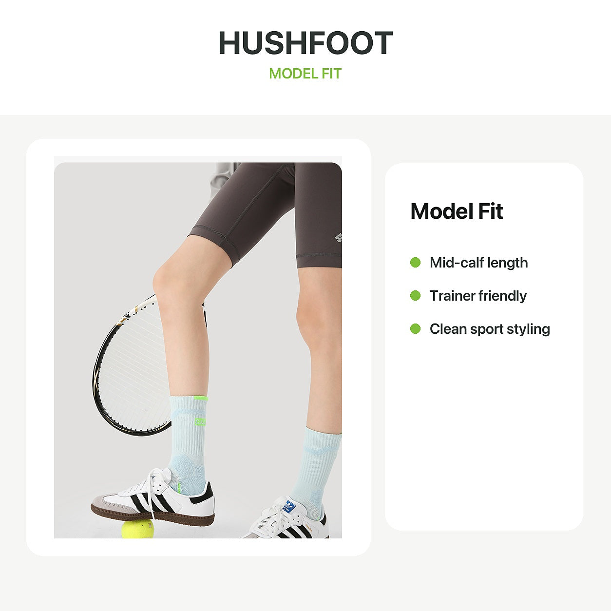 HUSHFOOT badminton sports socks model fit