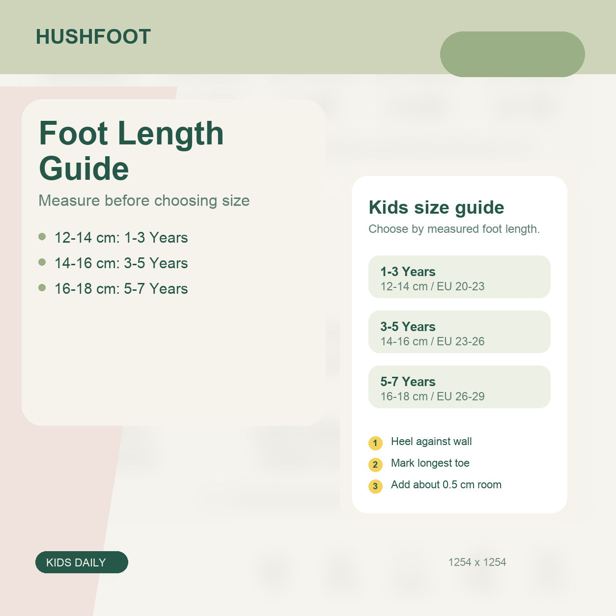 HUSHFOOT kids cotton mesh car socks - Foot Length Guide