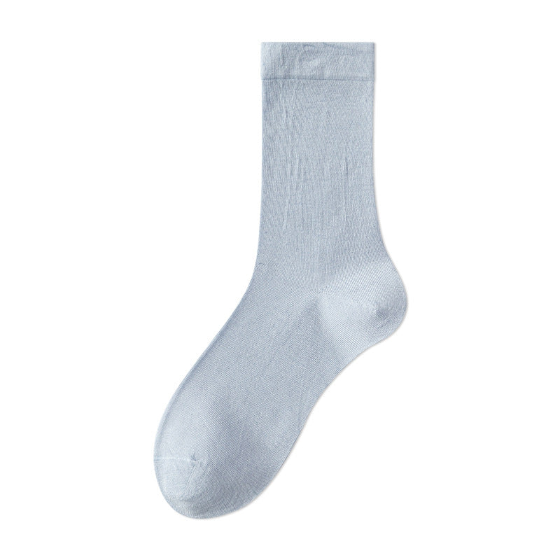 HUSHFOOT mulberry silk blend seamless crew socks in Glacier Blue